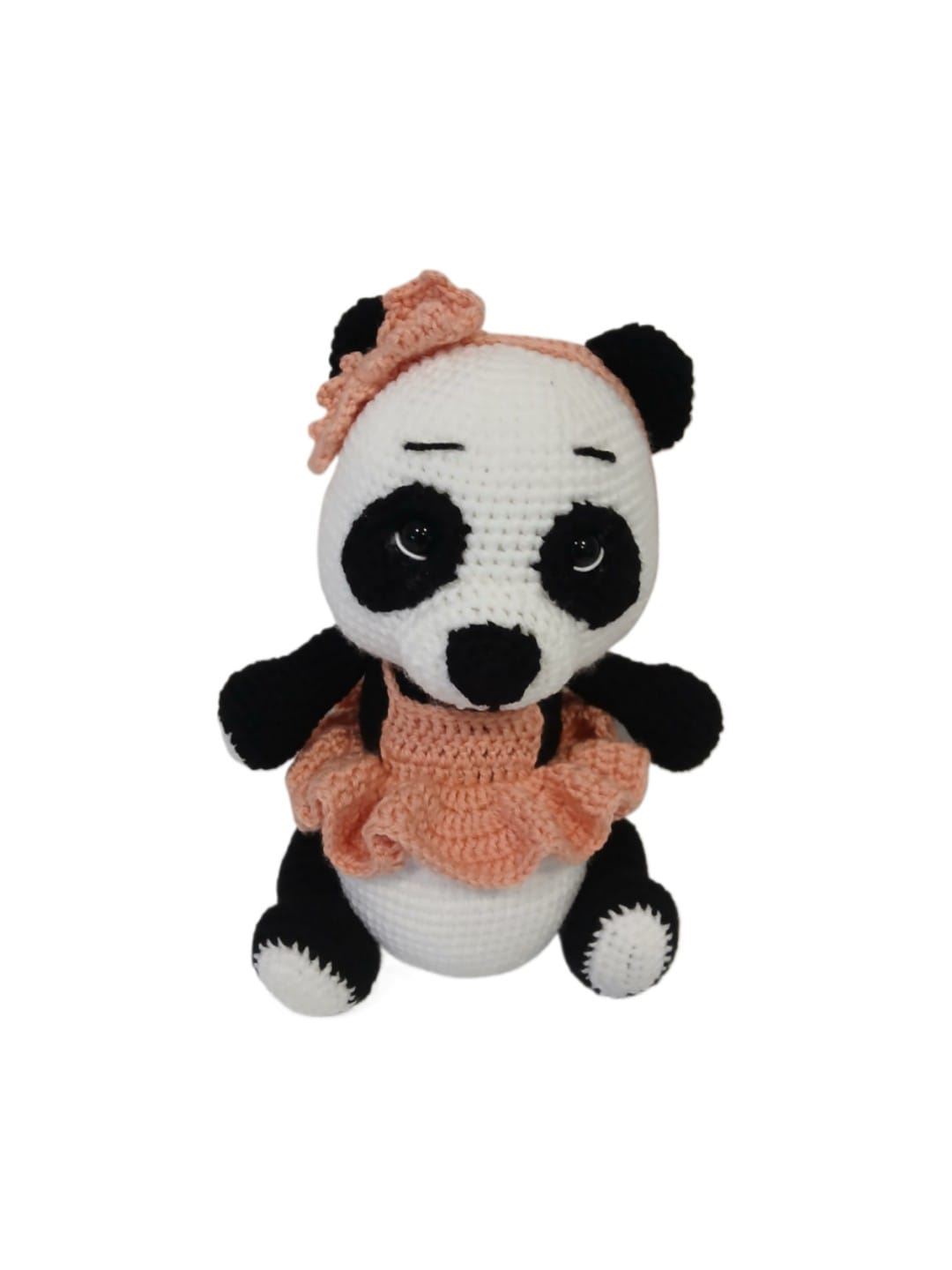 Peluche oso panda con vestido hecha a mano a ganchillo (amigurumi). - Imagen 1