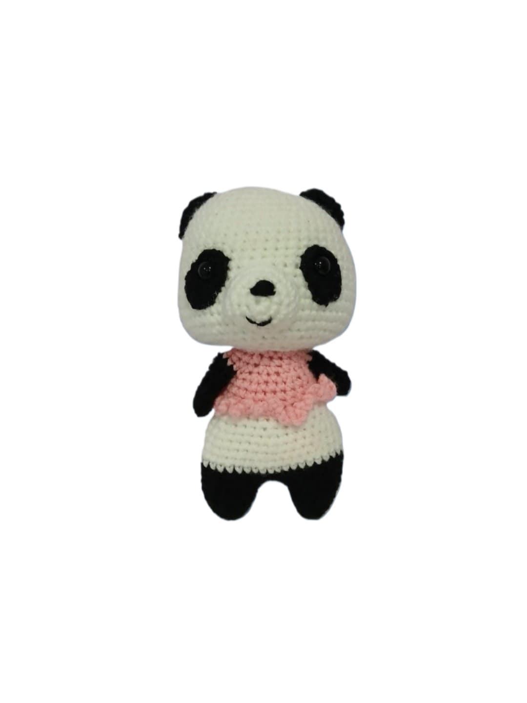 Peluche oso panda con vestido hecho a mano a ganchillo (amigurumi). - Imagen 1