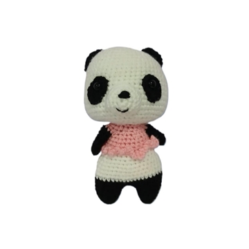 Peluche oso panda con vestido hecho a mano a ganchillo (amigurumi). - Imagen 1