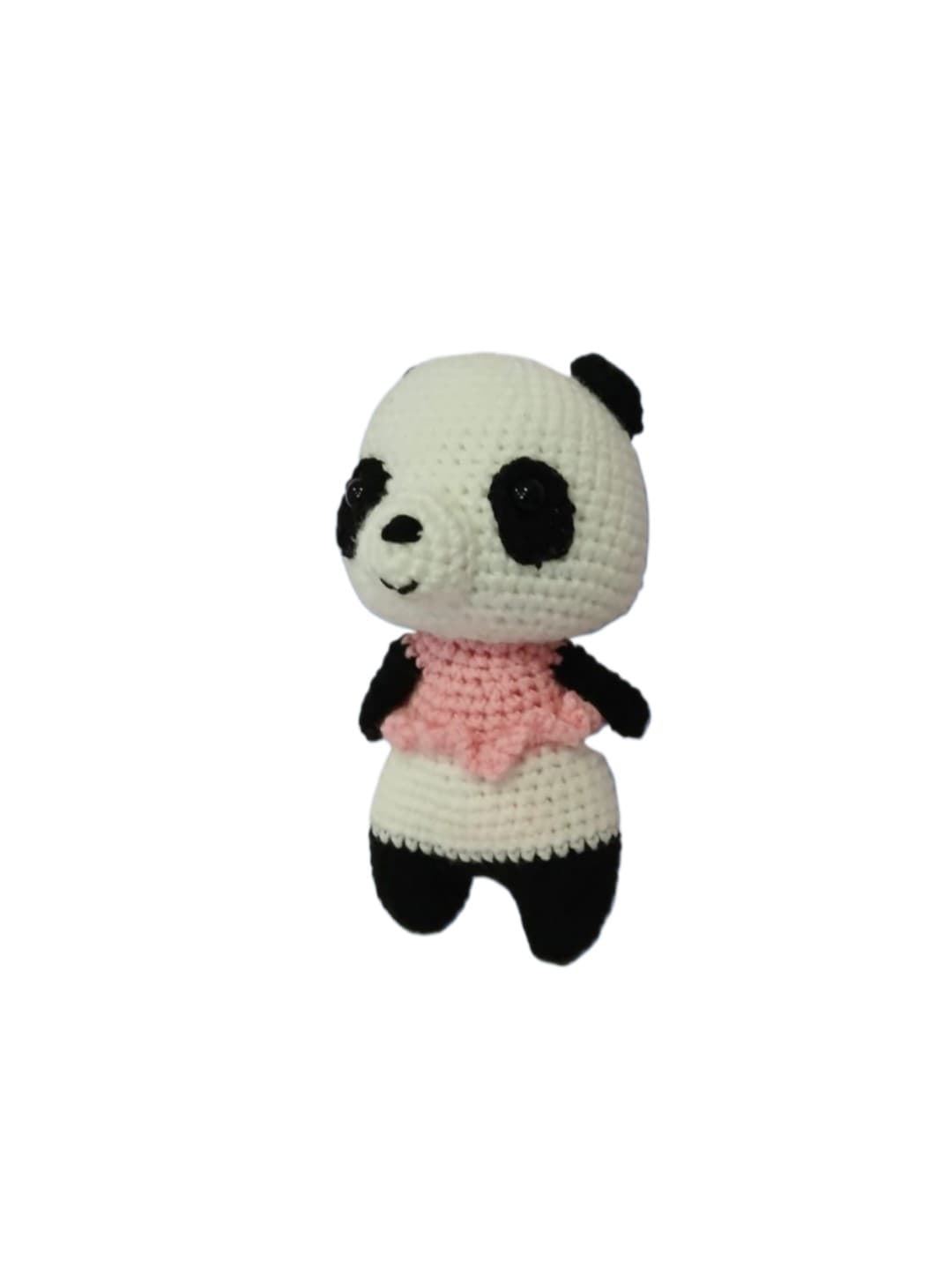 Peluche oso panda con vestido hecho a mano a ganchillo (amigurumi). - Imagen 2