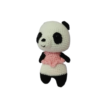 Peluche oso panda con vestido hecho a mano a ganchillo (amigurumi). - Imagen 2