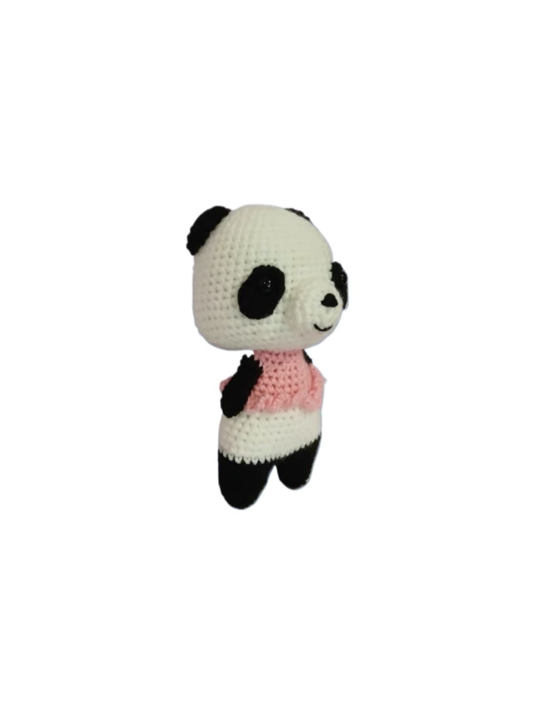 Peluche oso panda con vestido hecho a mano a ganchillo (amigurumi). - Imagen 3