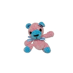 Peluche oso rosa y azul en lana chenille hecha mano a ganchillo (amigurumi). - Imagen 1