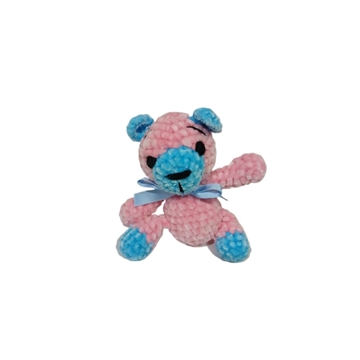 Peluche oso rosa y azul en lana chenille hecha mano a ganchillo (amigurumi). - Imagen 1