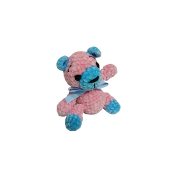 Peluche oso rosa y azul en lana chenille hecha mano a ganchillo (amigurumi). - Imagen 2