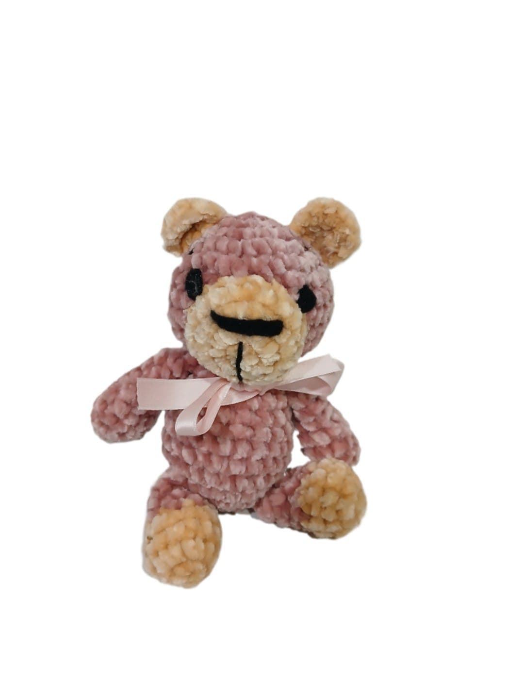 Peluche oso rosa y beige en lana chenille hecha mano a ganchillo (amigurumi). - Imagen 1