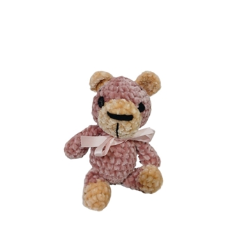 Peluche oso rosa y beige en lana chenille hecha mano a ganchillo (amigurumi). - Imagen 1