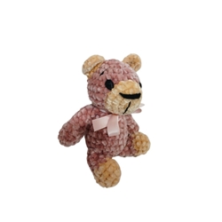 Peluche oso rosa y beige en lana chenille hecha mano a ganchillo (amigurumi). - Imagen 2