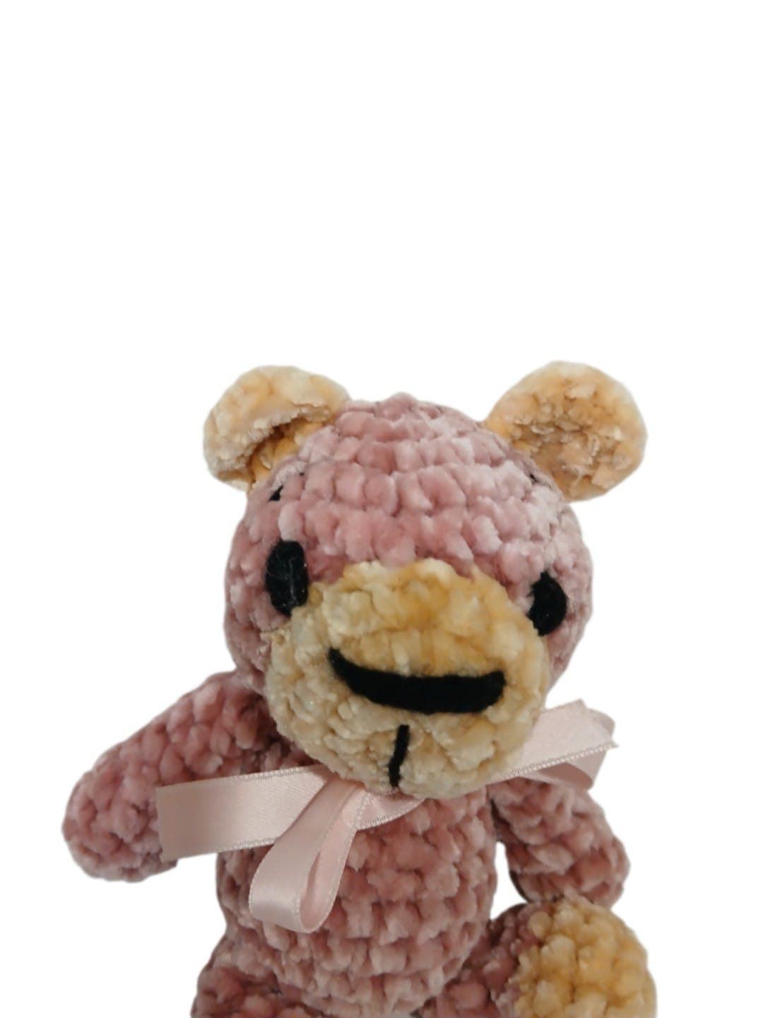 Peluche oso rosa y beige en lana chenille hecha mano a ganchillo (amigurumi). - Imagen 4