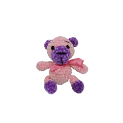 Peluche oso rosa y lila en lana chenille hecha mano a ganchillo (amigurumi). - Imagen 1