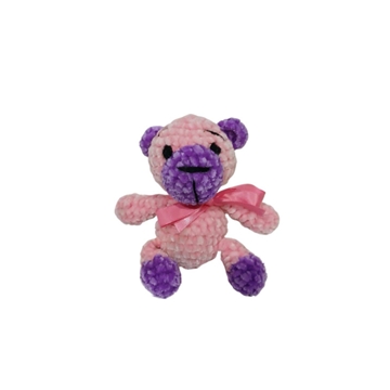Peluche oso rosa y lila en lana chenille hecha mano a ganchillo (amigurumi). - Imagen 1