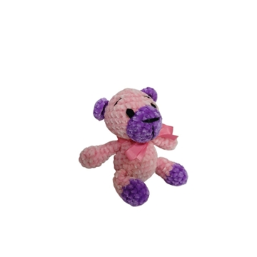 Peluche oso rosa y lila en lana chenille hecha mano a ganchillo (amigurumi). - Imagen 2