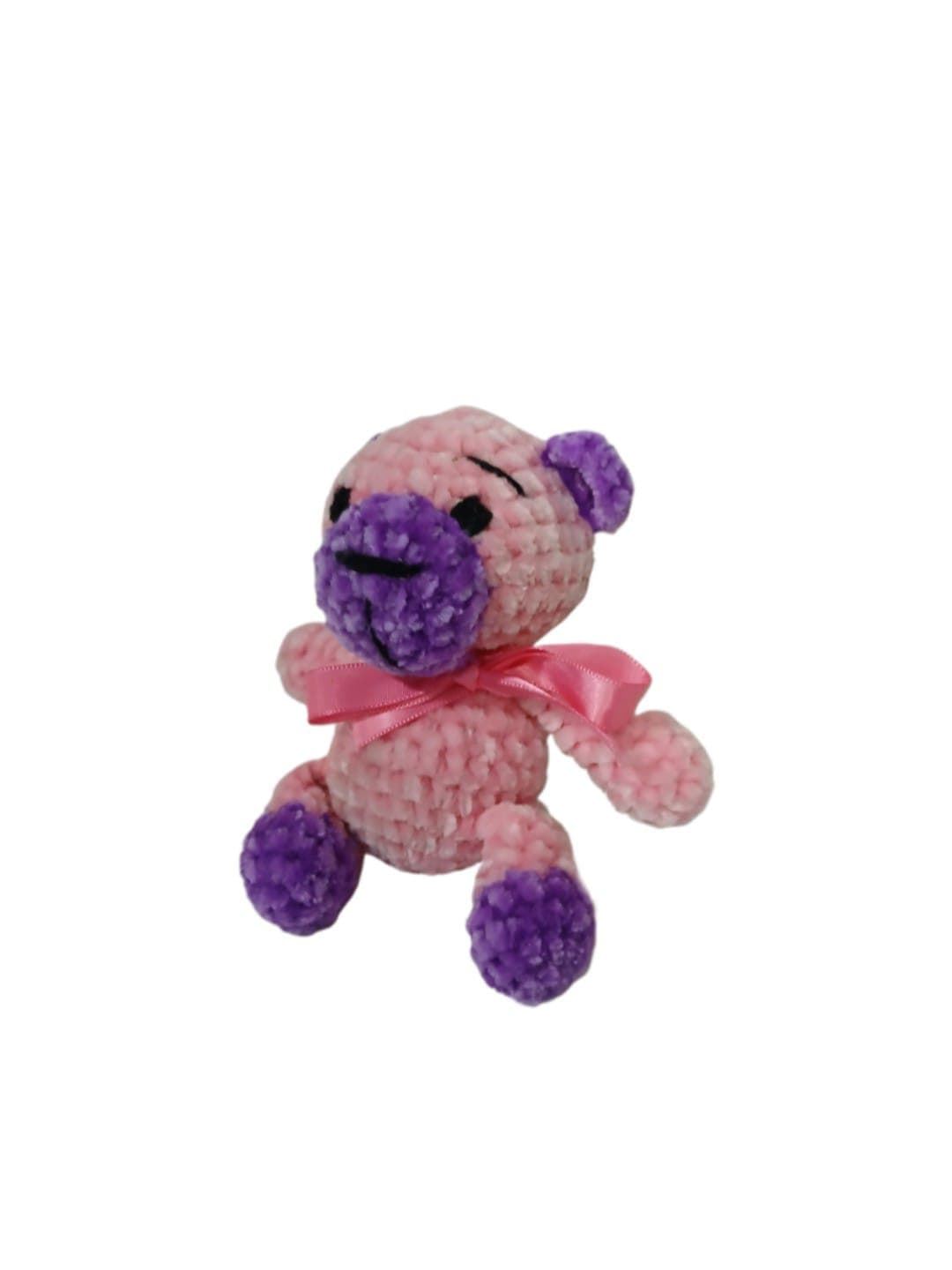 Peluche oso rosa y lila en lana chenille hecha mano a ganchillo (amigurumi). - Imagen 3