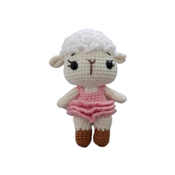 Peluche oveja con vestido rosa hecha a mano a ganchillo (amigurumi). - Imagen 1