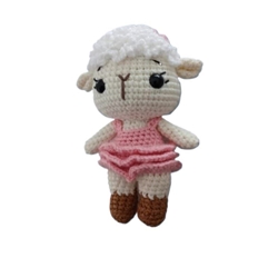 Peluche oveja con vestido rosa hecha a mano a ganchillo (amigurumi). - Imagen 2
