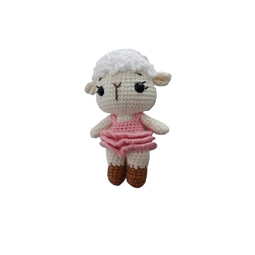 Peluche oveja con vestido rosa hecha a mano a ganchillo (amigurumi). - Imagen 2