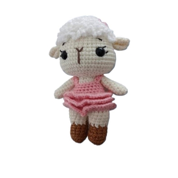 Peluche oveja con vestido rosa hecha a mano a ganchillo (amigurumi). - Imagen 2