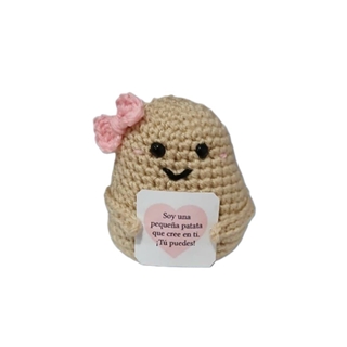 Peluche patata positiva con frase hecha a mano a ganchillo (amigurumi). - Imagen 1