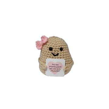Peluche patata positiva con frase hecha a mano a ganchillo (amigurumi). - Imagen 1