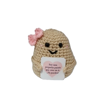 Peluche patata positiva con frase hecha a mano a ganchillo (amigurumi). - Imagen 1