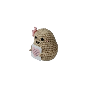 Peluche patata positiva con frase hecha a mano a ganchillo (amigurumi). - Imagen 2