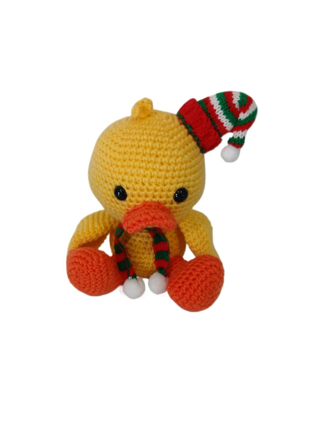 Peluche pato amarillo navideño navidad hecho a mano a ganchillo (amigurumi). - Imagen 1