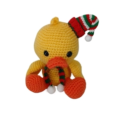 Peluche pato amarillo navideño navidad hecho a mano a ganchillo (amigurumi). - Imagen 1