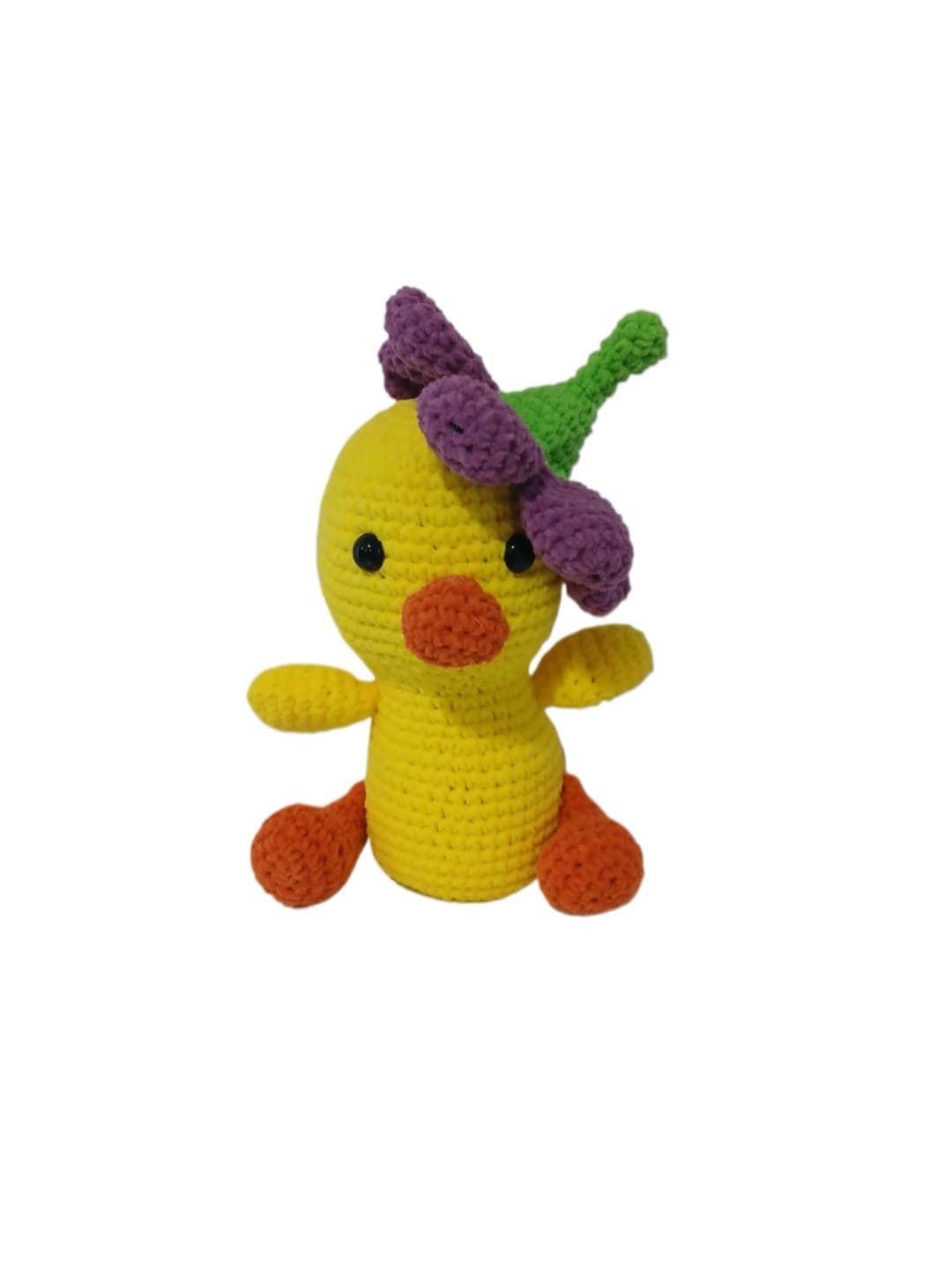 Peluche pato con flor lana chenille hecho a mano a ganchillo (amigurumi). - Imagen 1