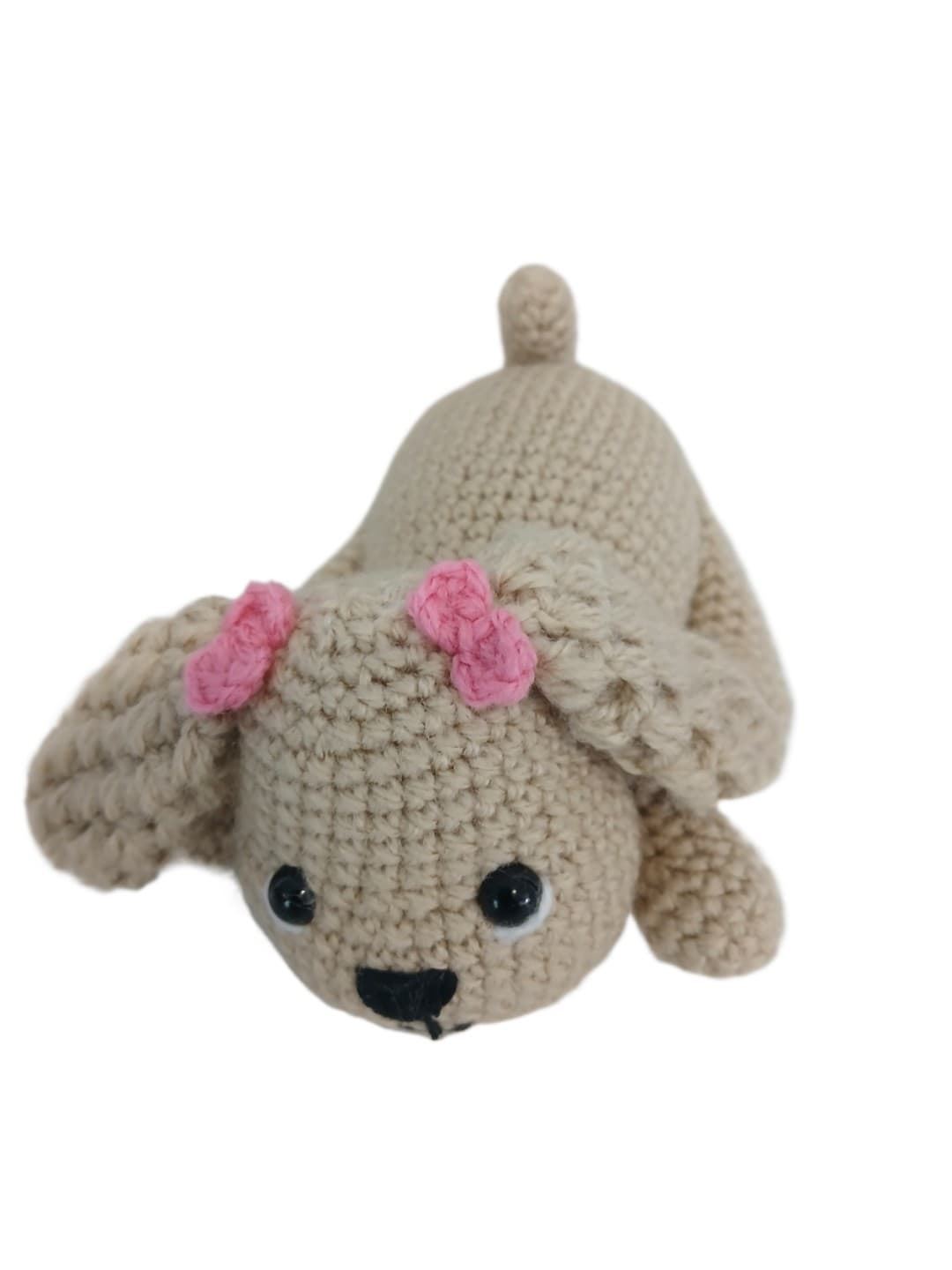 Peluche perro cocker con lazos hecho a mano a ganchillo (amigurumi). - Imagen 4