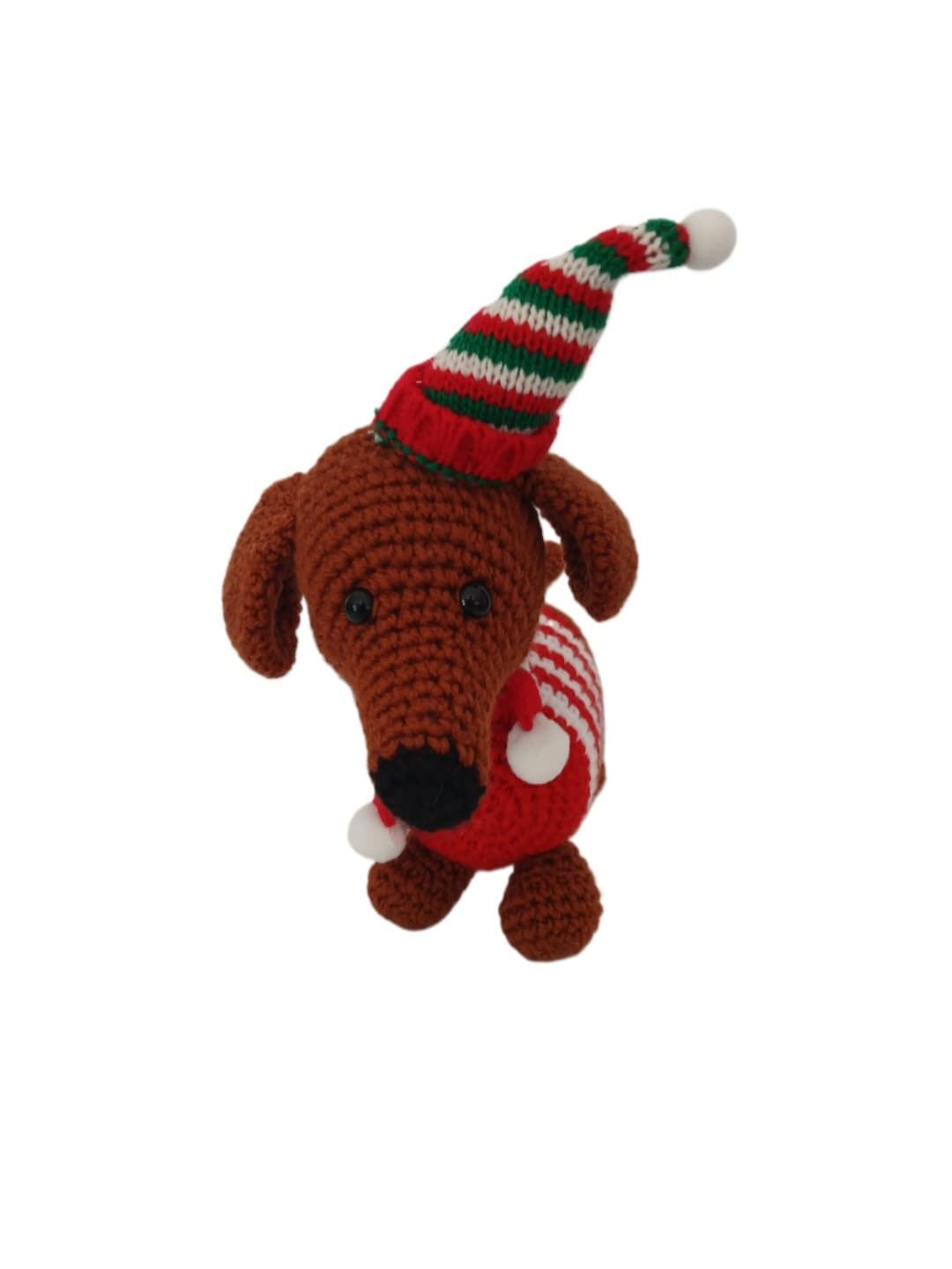 Peluche perro salchicha con jersey rojo navidad navideño hecho a mano a ganchillo (amigurumi). - Imagen 1
