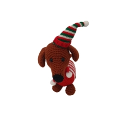 Peluche perro salchicha con jersey rojo navidad navideño hecho a mano a ganchillo (amigurumi). - Imagen 1