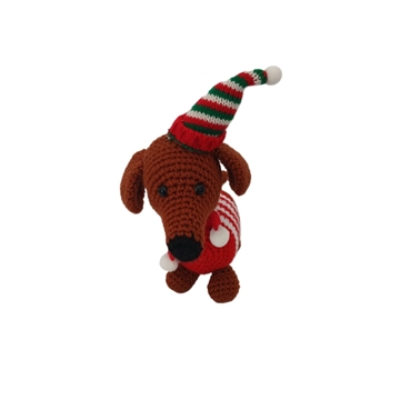 Peluche perro salchicha con jersey rojo navidad navideño hecho a mano a ganchillo (amigurumi). - Imagen 1