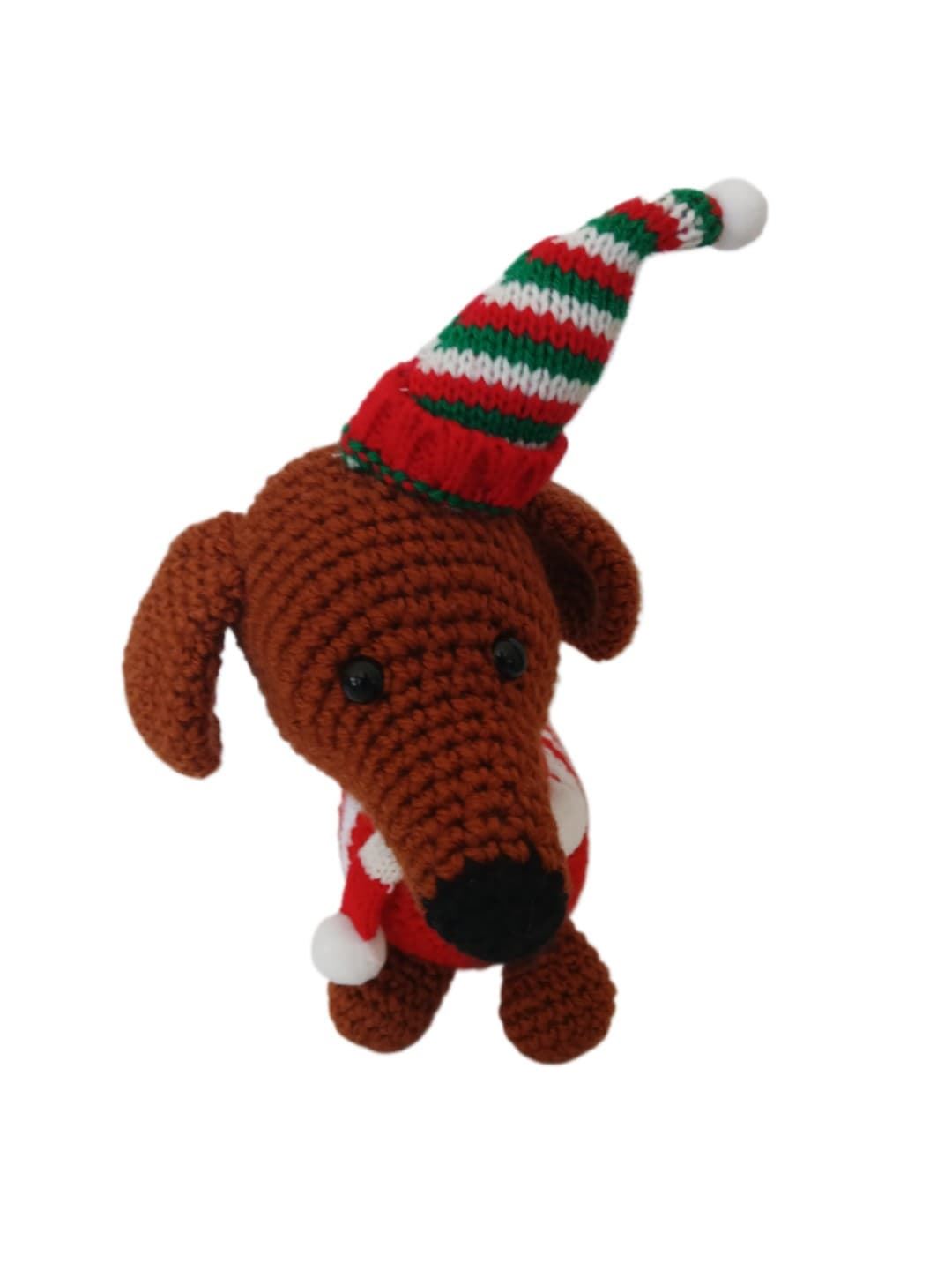Peluche perro salchicha con jersey rojo navidad navideño hecho a mano a ganchillo (amigurumi). - Imagen 4