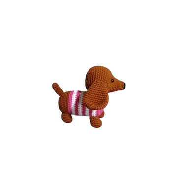 Peluche perro salchicha con jersey rosa hecho a mano a ganchillo (amigurumi). - Imagen 2
