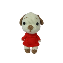 Peluche perro vestido rojo hecho a mano a ganchillo (amigurumi). - Imagen 1