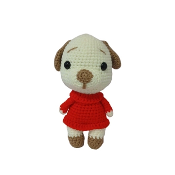Peluche perro vestido rojo hecho a mano a ganchillo (amigurumi). - Imagen 1
