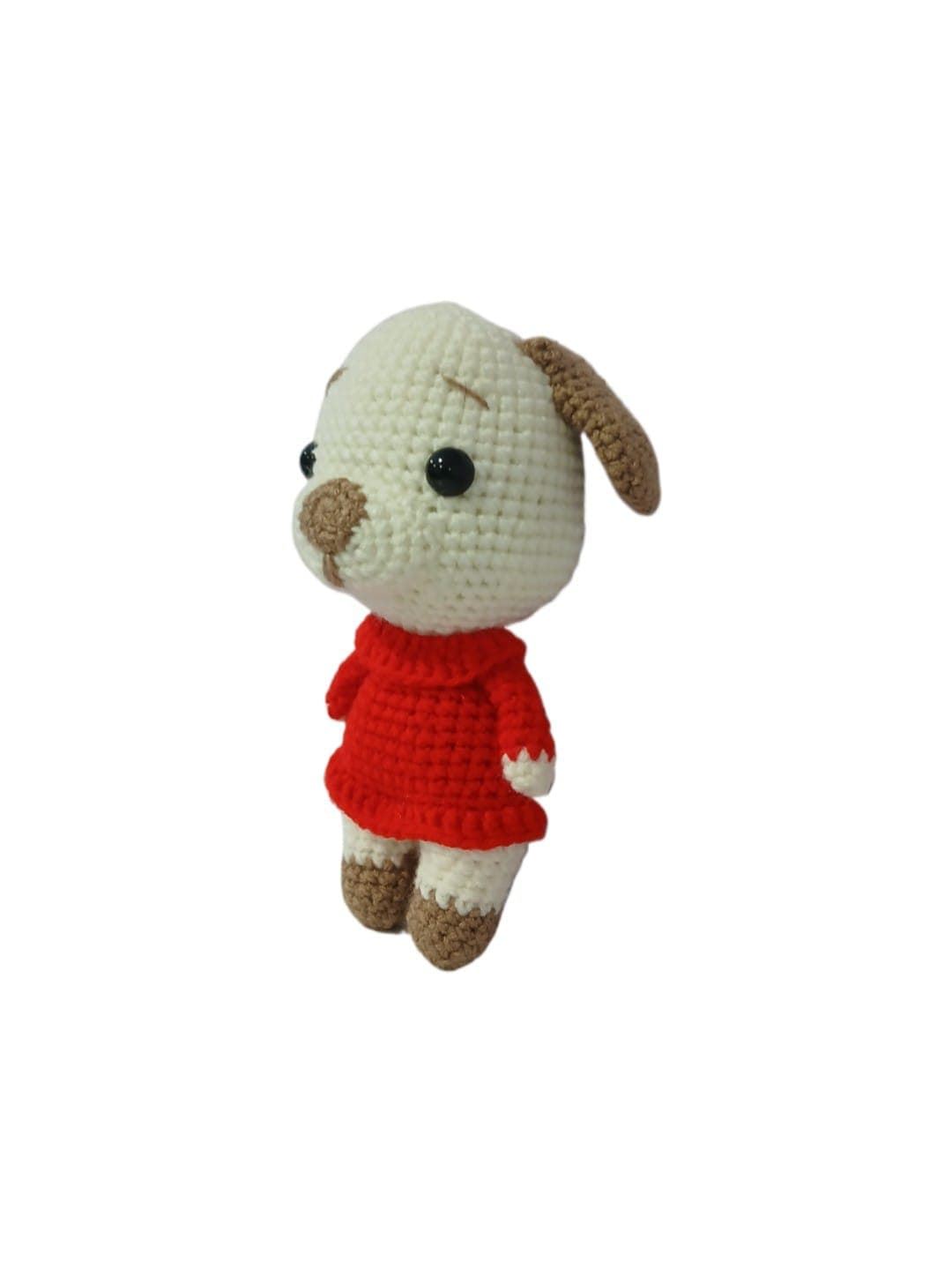 Peluche perro vestido rojo hecho a mano a ganchillo (amigurumi). - Imagen 2