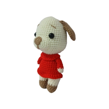 Peluche perro vestido rojo hecho a mano a ganchillo (amigurumi). - Imagen 2