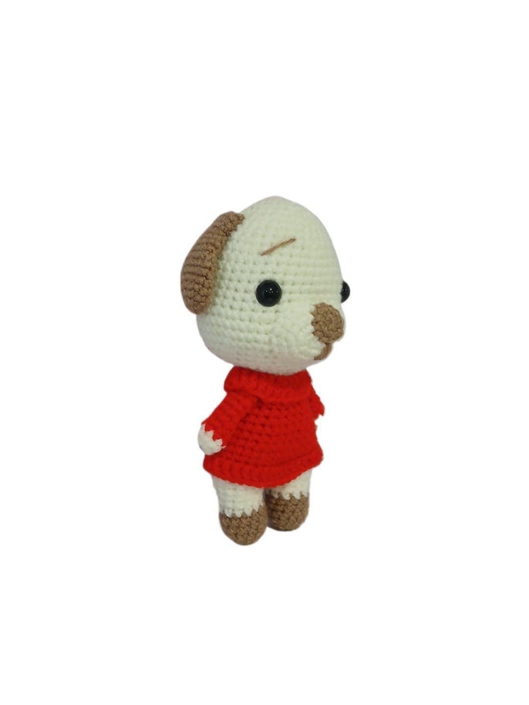 Peluche perro vestido rojo hecho a mano a ganchillo (amigurumi). - Imagen 3