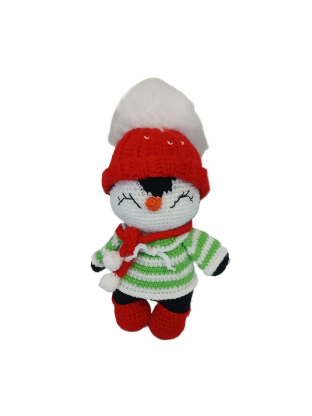 Peluche pingüino navideño hecho a mano a ganchillo (amigurumi). - Imagen 1