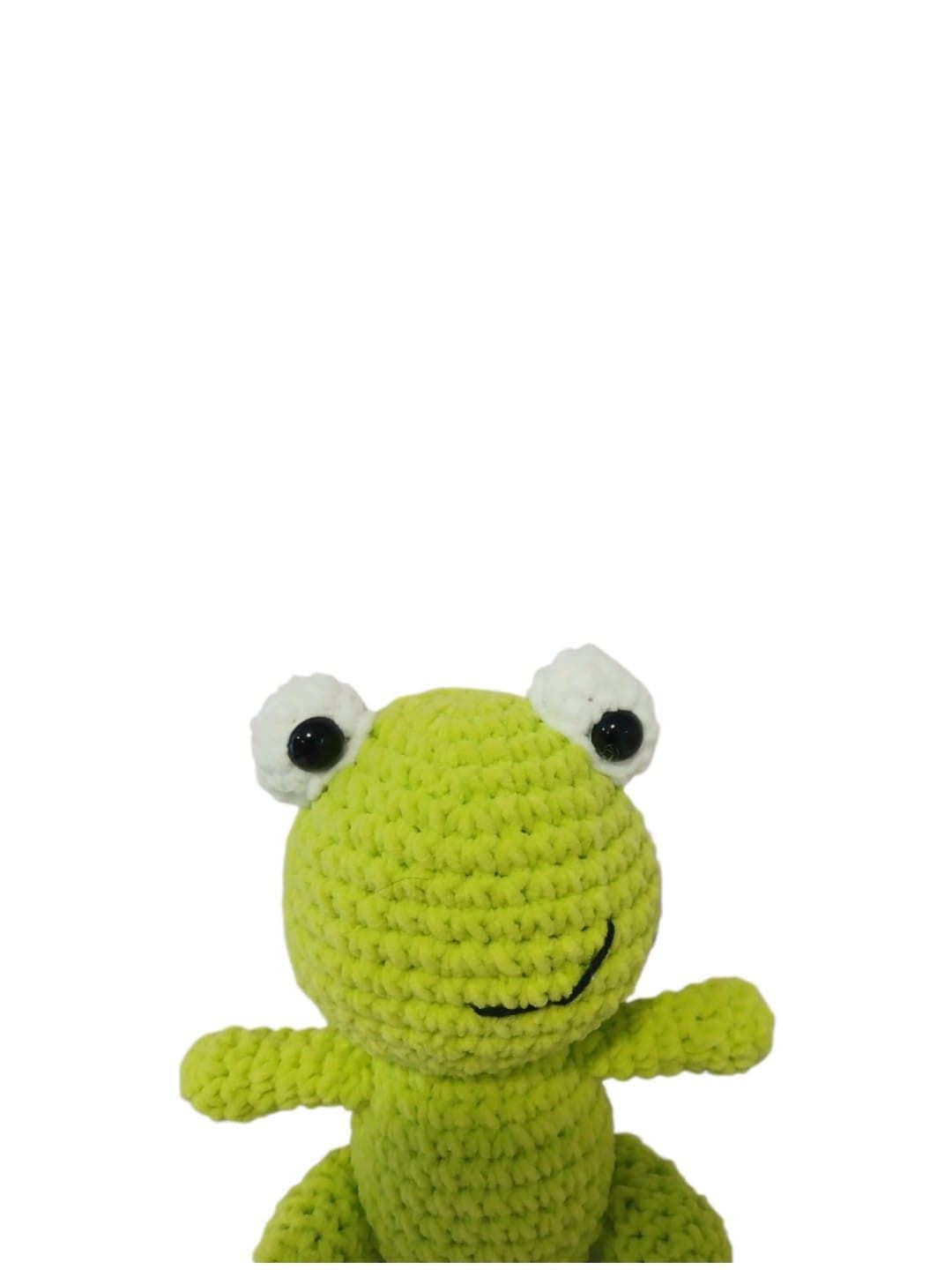 Peluche rana en lana chenille hecho a mano a ganchillo (amigurumi). - Imagen 3