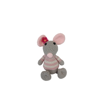 Peluche ratón con jersey rosa hecho a mano a ganchillo (amigurumi). - Imagen 1