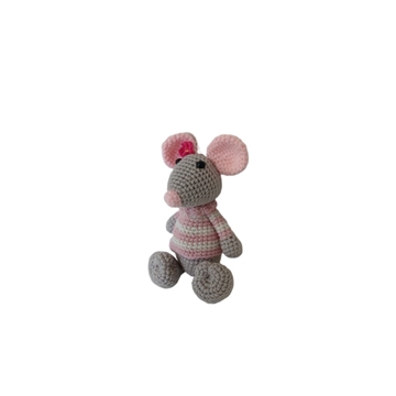Peluche ratón con jersey rosa hecho a mano a ganchillo (amigurumi). - Imagen 2