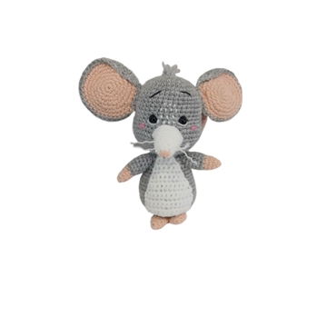 Peluche ratón con vestido rosa fucsia hecha a mano a ganchillo (amigurumi). - Imagen 1