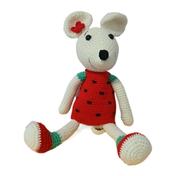 Peluche ratoncita-ratón con vestido rojo hecha a mano a ganchillo (amigurumi). - Imagen 1