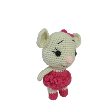 Peluche ratoncita-ratón con vestido rosa fucsia hecha a mano a ganchillo (amigurumi). - Imagen 2