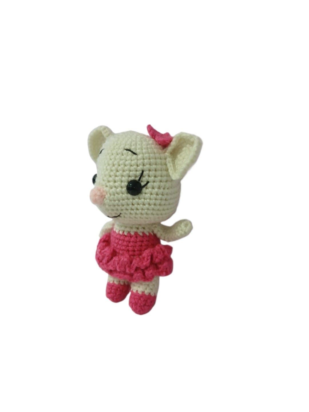 Peluche ratoncita-ratón con vestido rosa fucsia hecha a mano a ganchillo (amigurumi). - Imagen 3