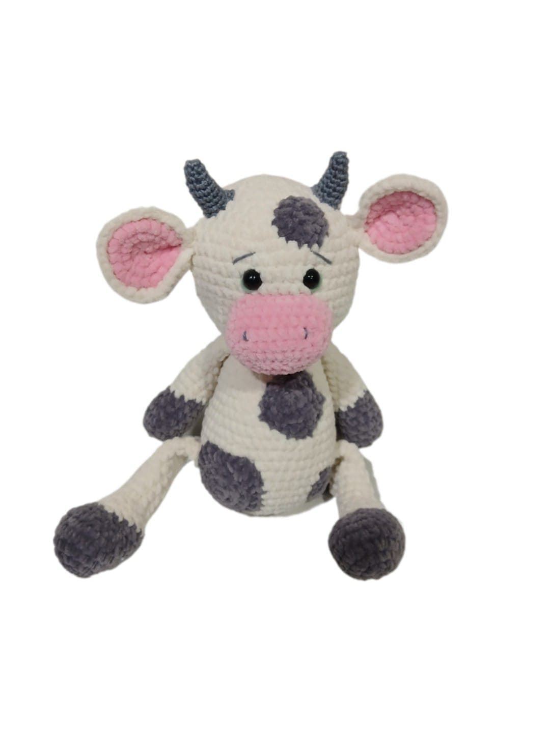 Peluche vaca lana chenille hecha a mano a ganchillo (amigurumi). - Imagen 1