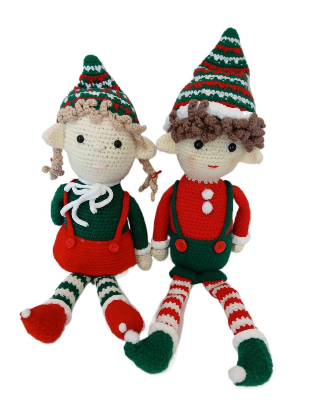 Peluches pareja de duendes navideño-navidad hecho a mano a ganchillo (amigurumi). - Imagen 1