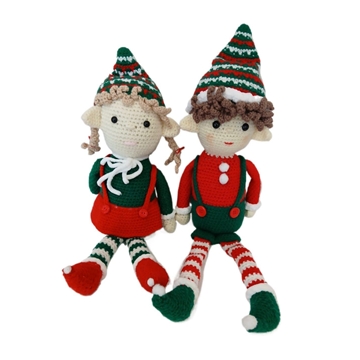 Peluches pareja de duendes navideño-navidad hecho a mano a ganchillo (amigurumi). - Imagen 1